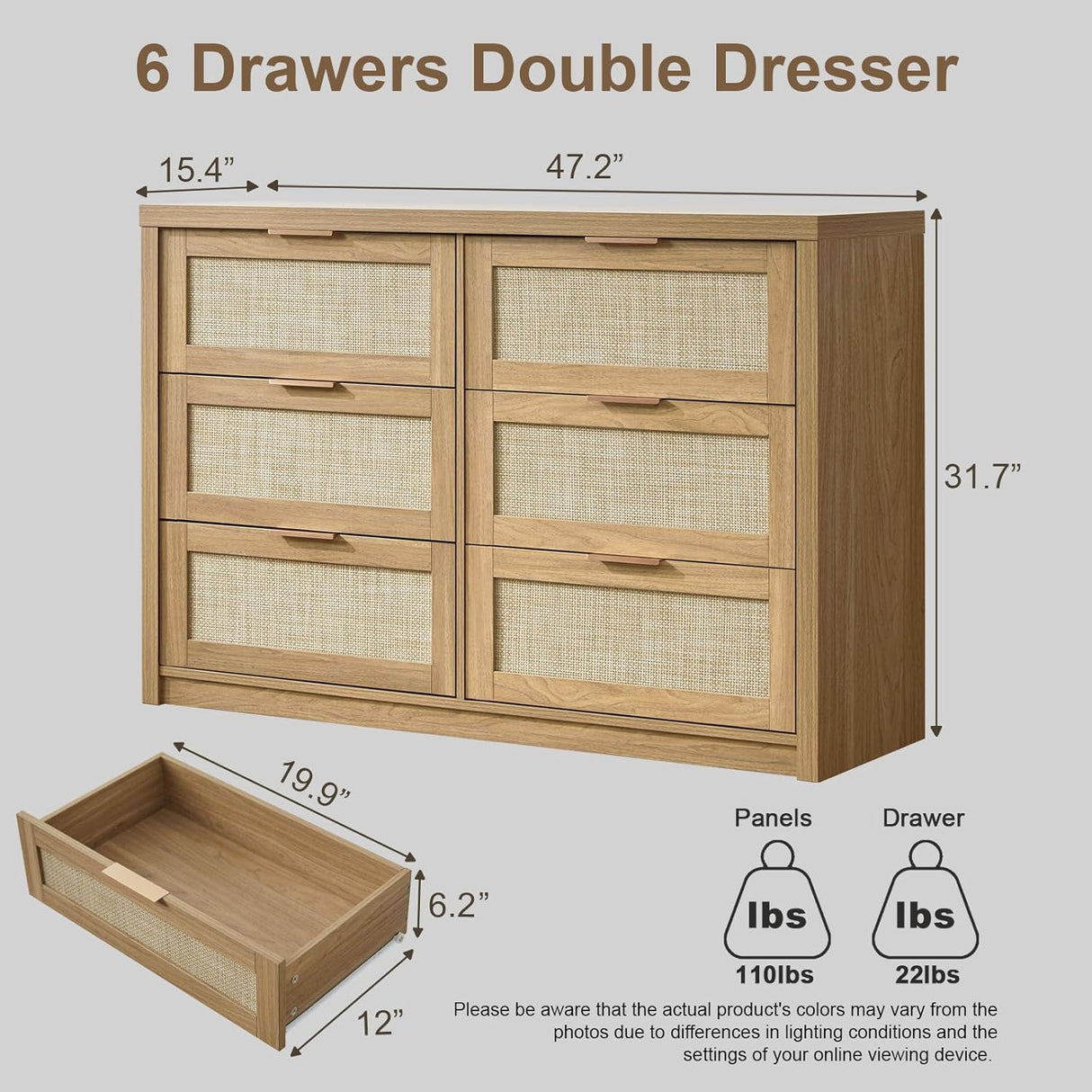 Rattan 6-Drawer Dresser Storage Chest