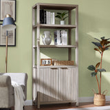 Wooden Fluted 5-Tier Large Tall Book Shelf with Doors Cabinet