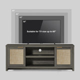 Rattan 65-Inch TV Stand with 2-Door Storage