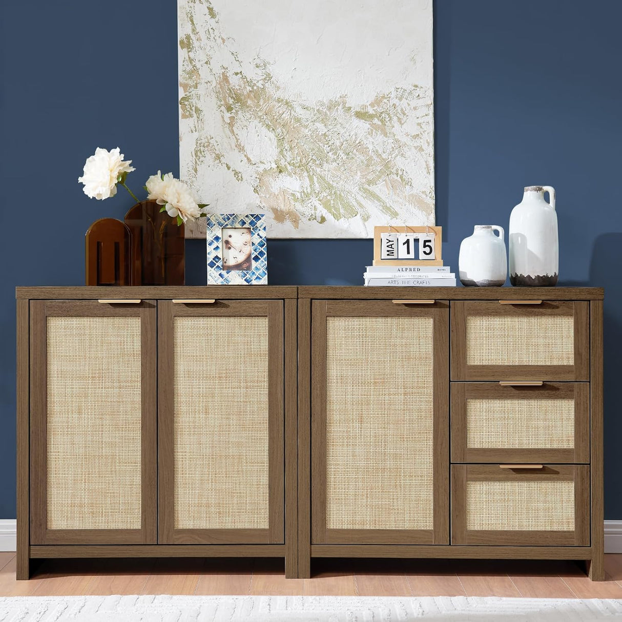 Rattan 3-Drawer 1-Door Storage Cabinet