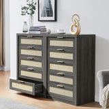 5 Drawer Rattan Dresser Storage Cane Cabinet