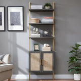 Rattan Ladder 5 Tier Open Tall Bookshelf