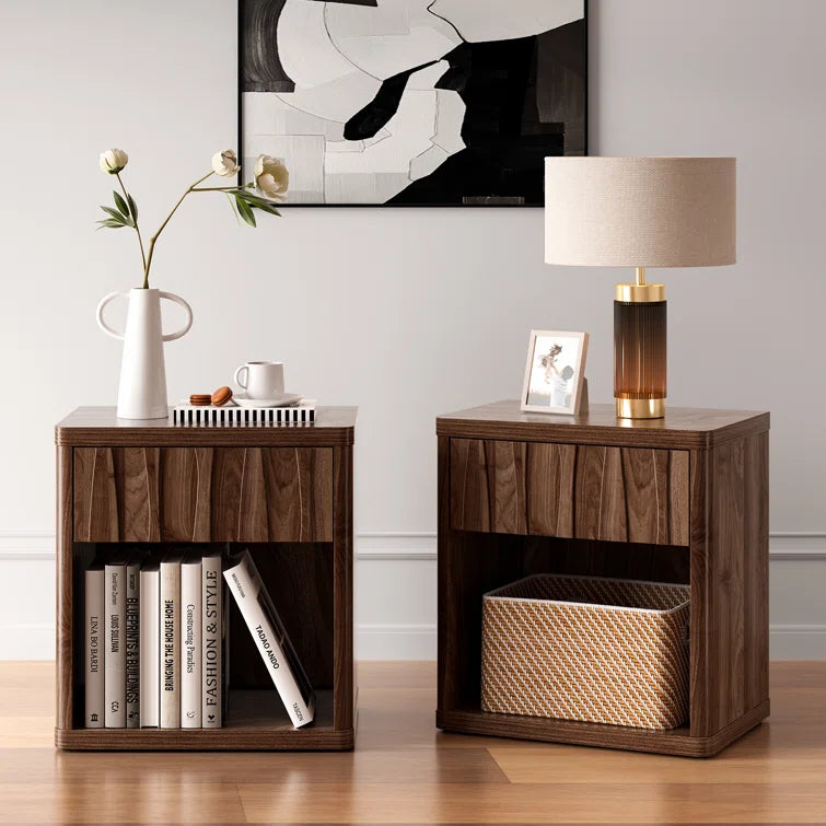 Wooden Wave Pattern Night Stand