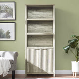 Wooden Fluted 5-Tier Tall Bookcase Cabinet with Doors