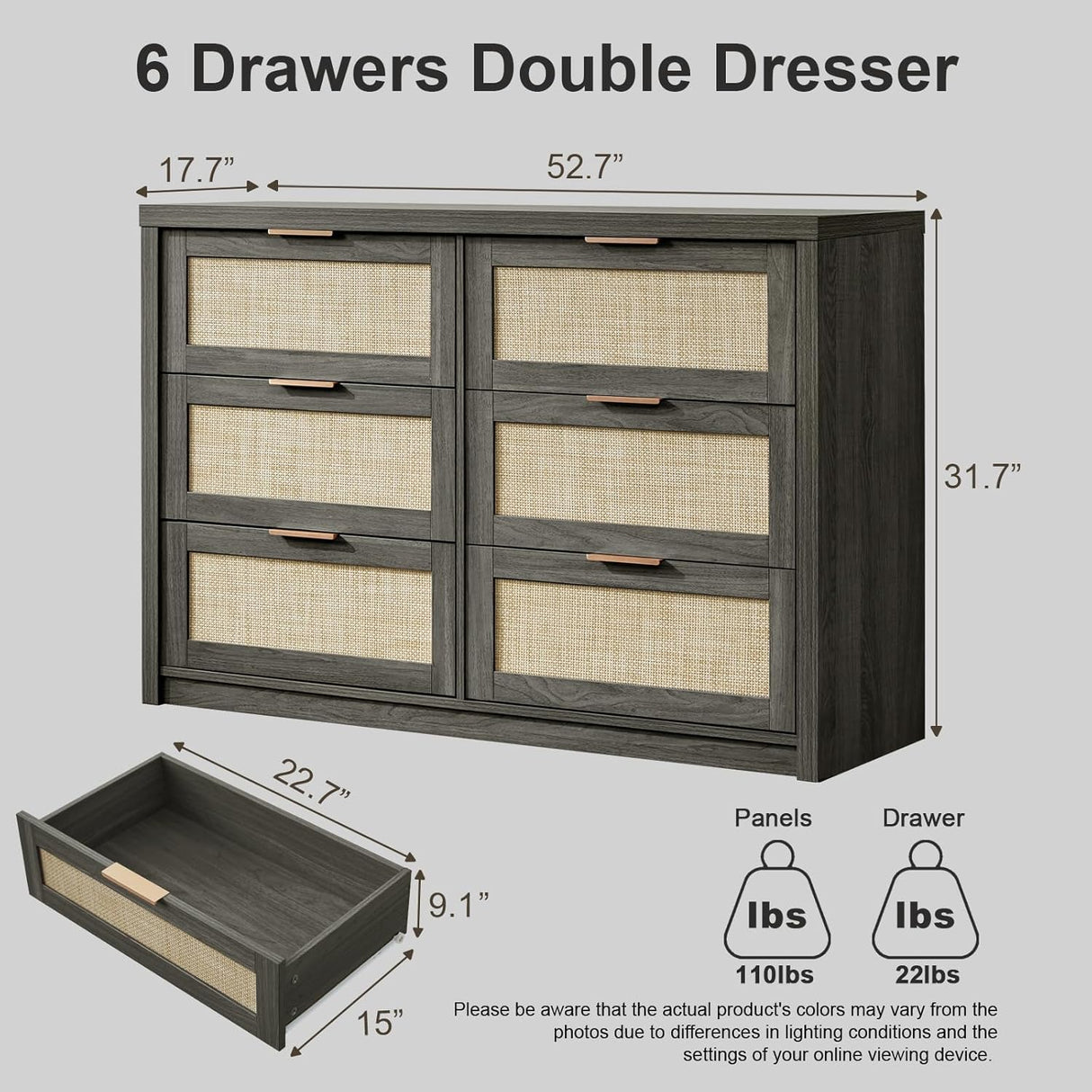 Rattan 6-Drawer Dresser Storage Chest