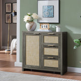 Rattan 3-Drawer 1-Door Storage Cabinet