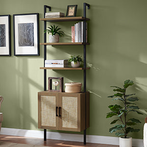 Rattan Ladder 5 Tier Open Tall Bookshelf