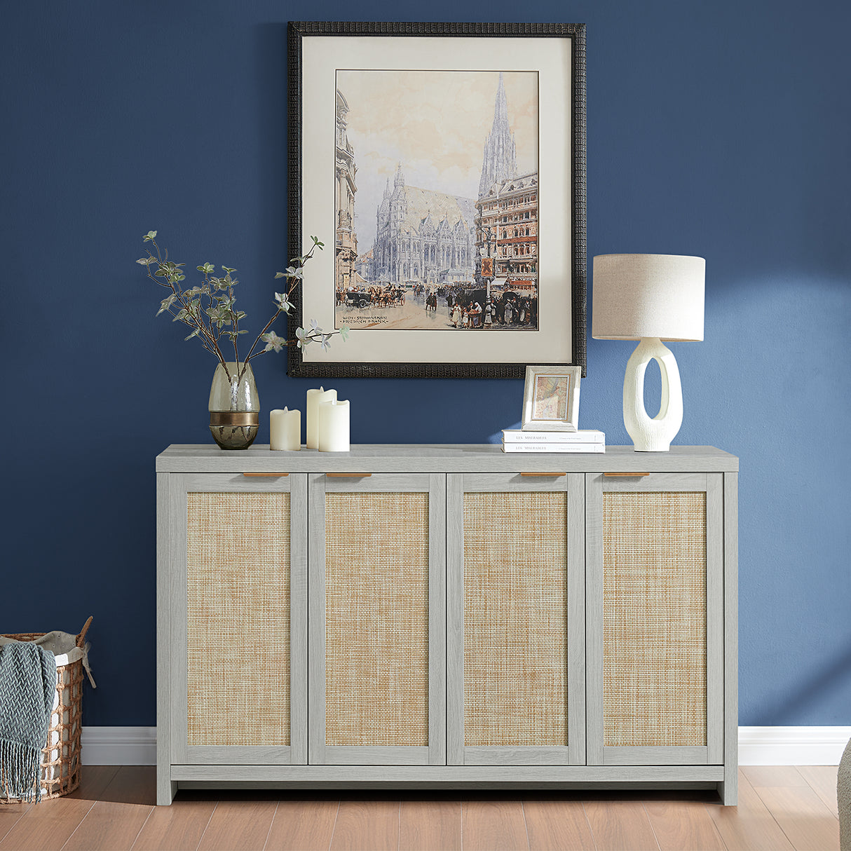 Rattan 4-Door Storage Sideboard Cabinet