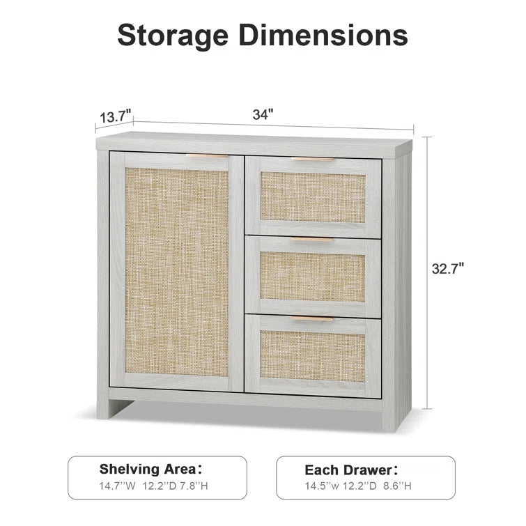 Rattan 3-Drawer 1-Door Storage Cabinet