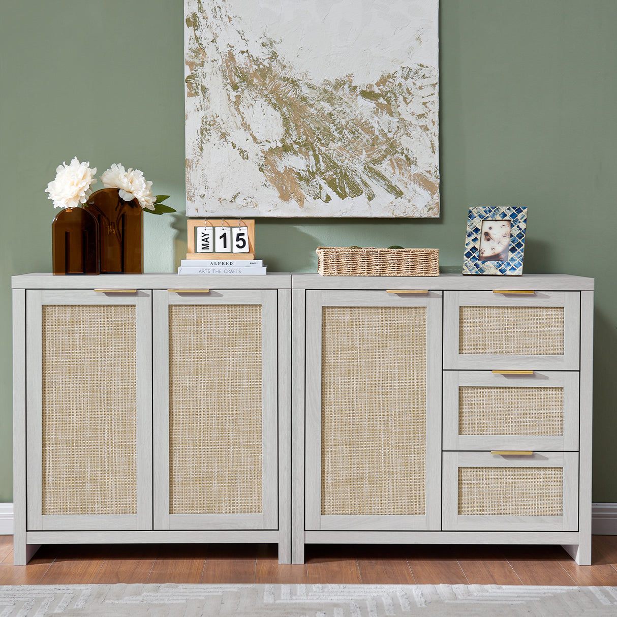 Rattan 3-Drawer 3-Door Storage Cabinet