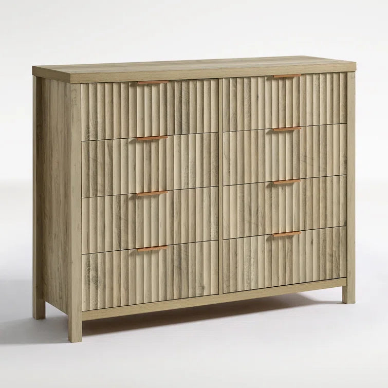 Wooden Fluted Wide Modern Chest of 8 Drawers