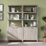 Wooden Fluted 5-Tier Large Tall Book Shelf with Doors Cabinet