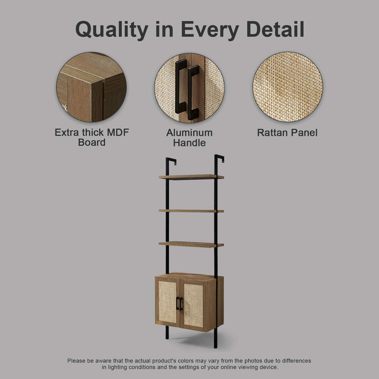 Rattan Ladder 5 Tier Open Tall Bookshelf