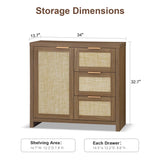 Rattan 3-Drawer 1-Door Storage Cabinet