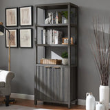 Wooden Fluted 5-Tier Large Tall Book Shelf with Doors Cabinet