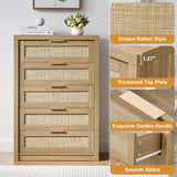 5 Drawer Rattan Dresser Storage Cane Cabinet