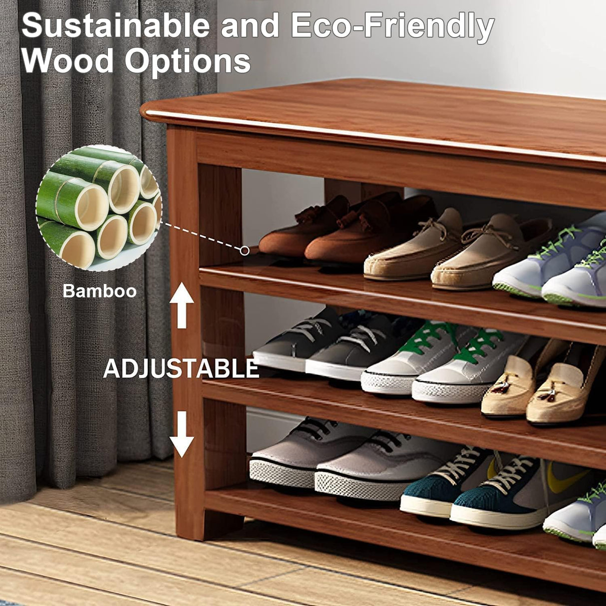 Bamboo 47" Adjustable Height 3-Tier Shoe Rack