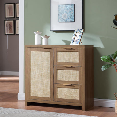 Rattan 3-Drawer 1-Door Storage Cabinet