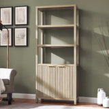 Wooden Fluted 5-Tier Large Tall Book Shelf with Doors Cabinet