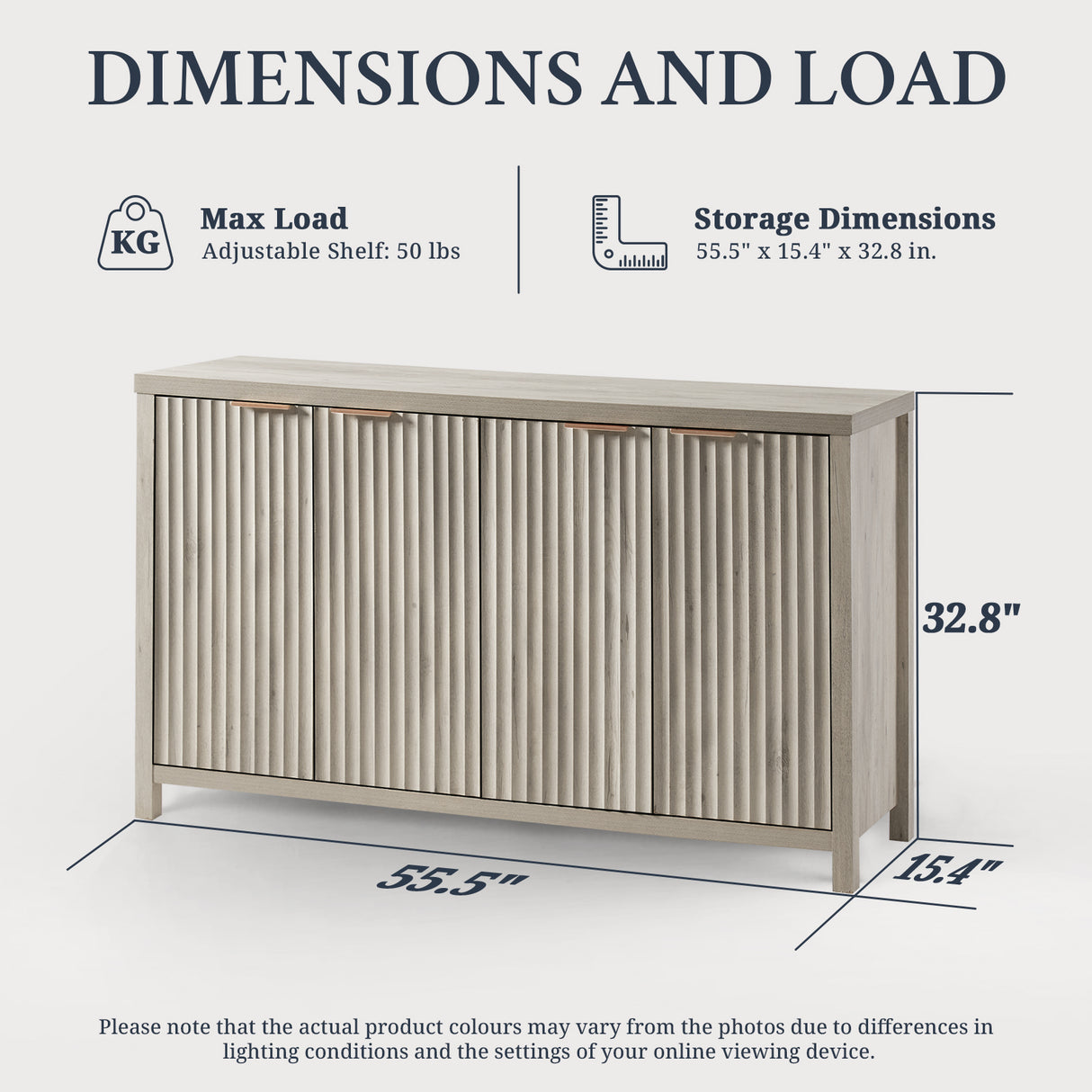 Wooden Fluted Storage Cabinet with 4 Doors