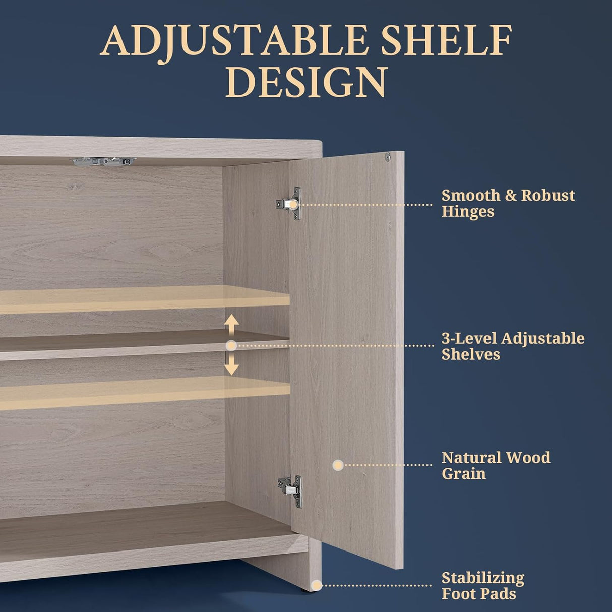 Wooden Wave Pattern Double-Door Storage Cabinet