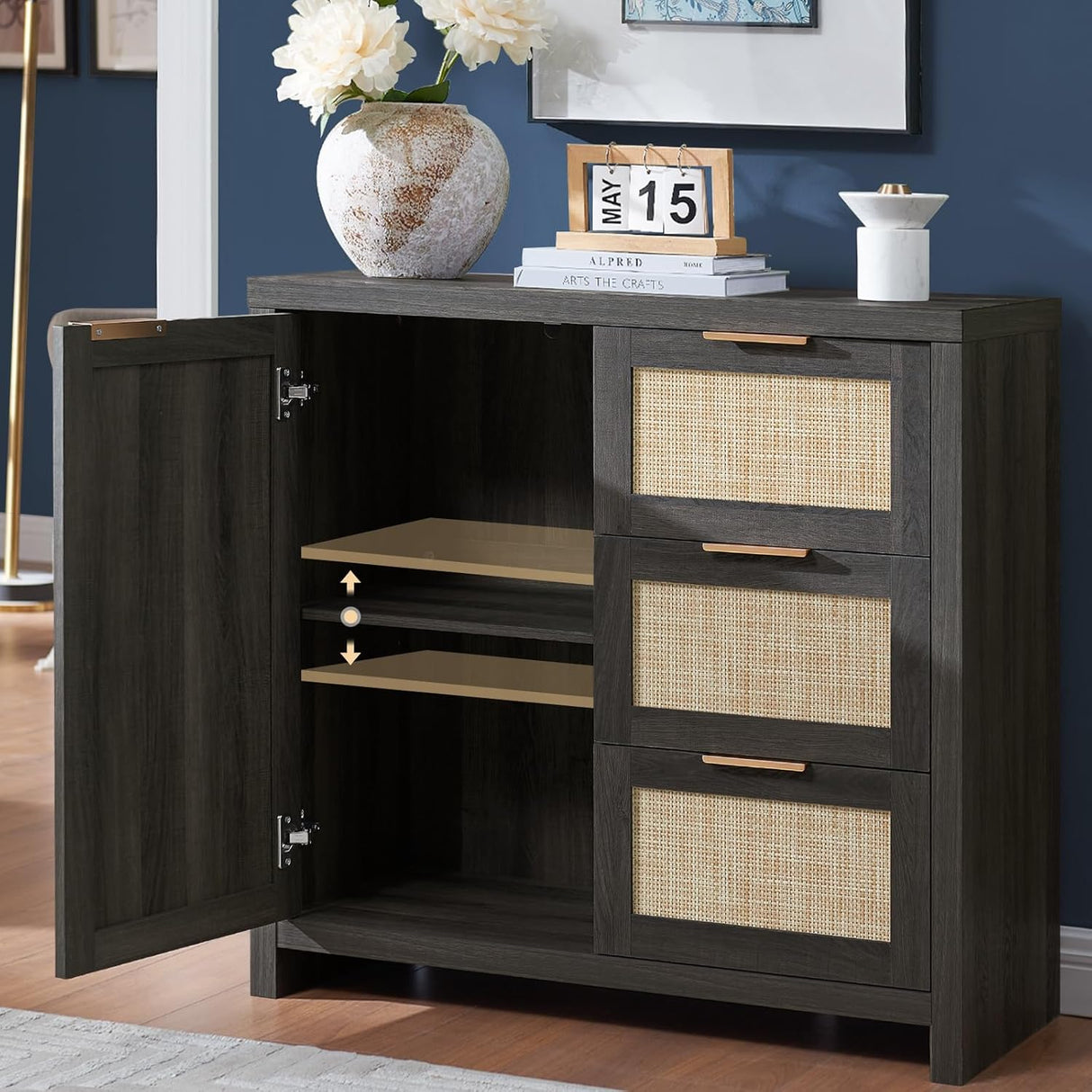 Rattan 3-Drawer 3-Door Storage Cabinet