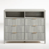 Wooden Fluted Wide Modern Chest of 6 Drawers