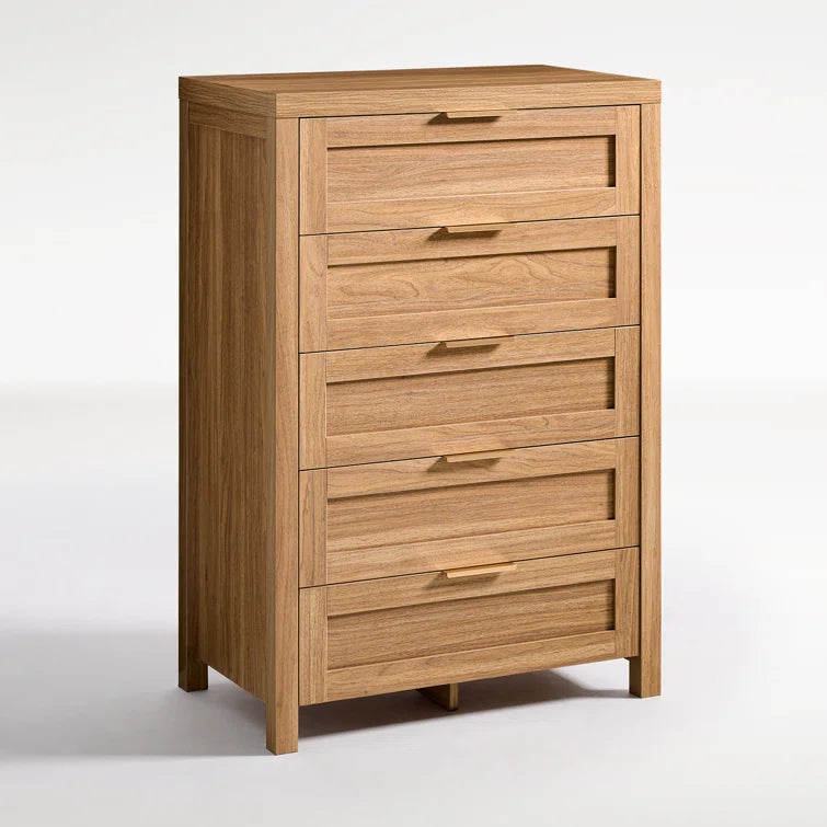 Wooden 5 Drawer Dresser Storage Cane Cabinet