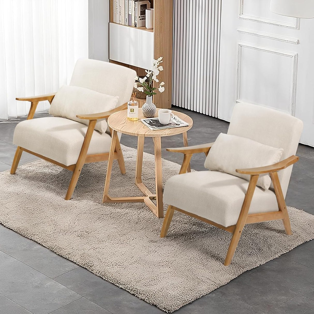 Linen Fabric Mid-Century Modern Single Reading Armchair