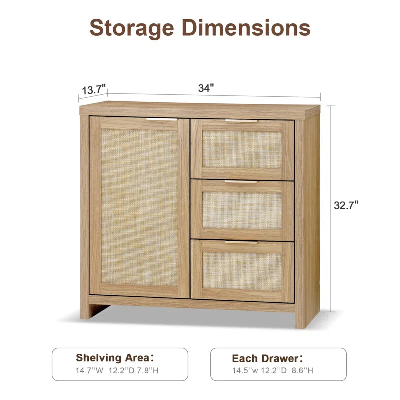 Rattan 3-Drawer 3-Door Storage Cabinet