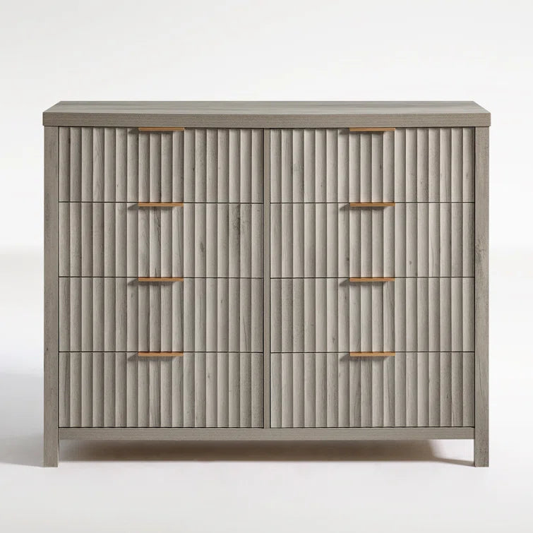 Wooden Fluted Wide Modern Chest of 8 Drawers