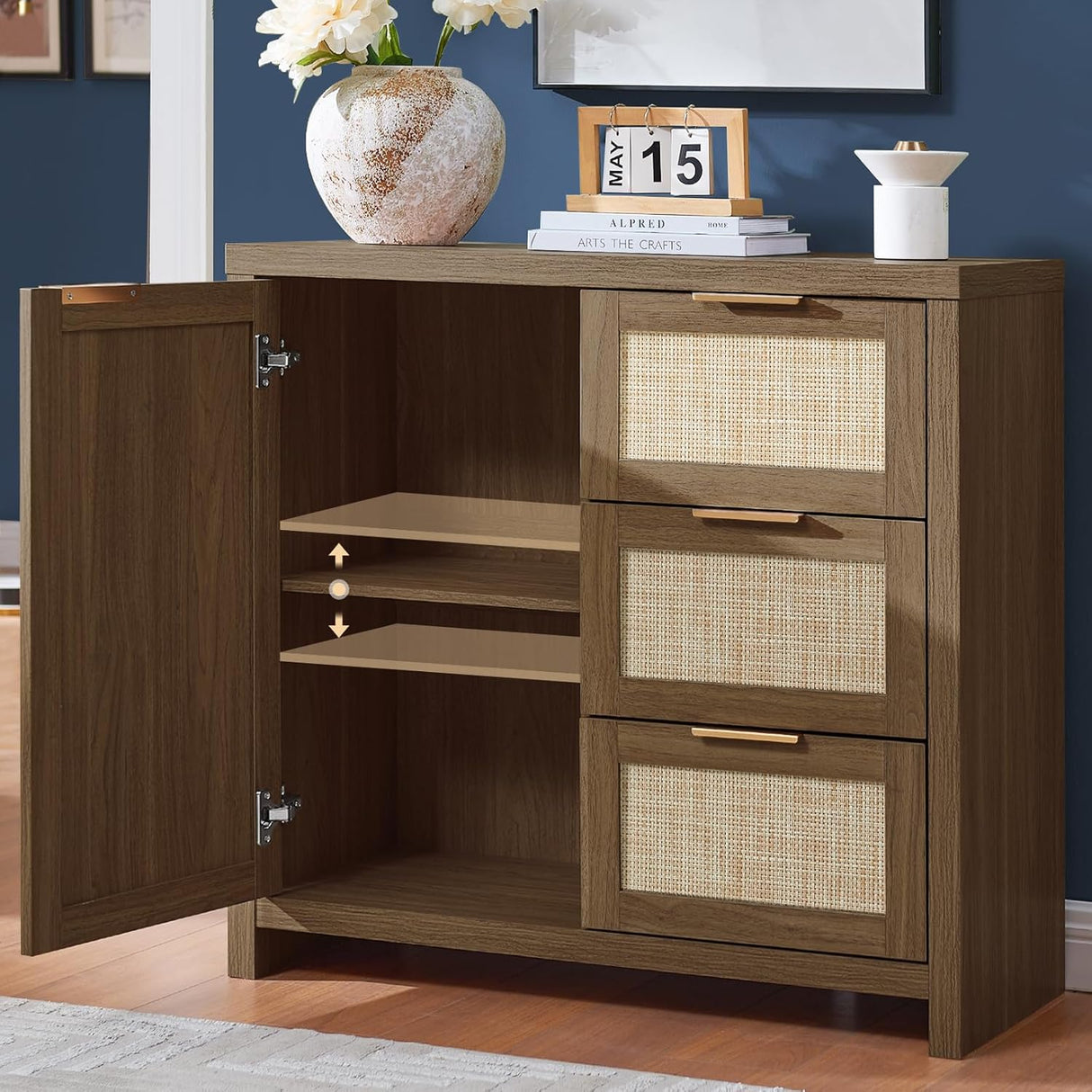 Rattan 3-Drawer 3-Door Storage Cabinet