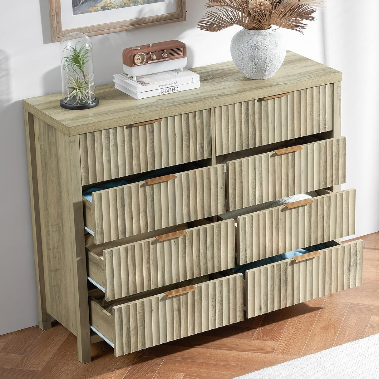 Oxford Fluted Wide Modern Wooden Chest of 6 Drawers