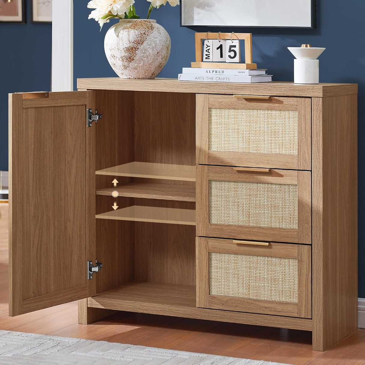 Rattan 3-Drawer 3-Door Storage Cabinet