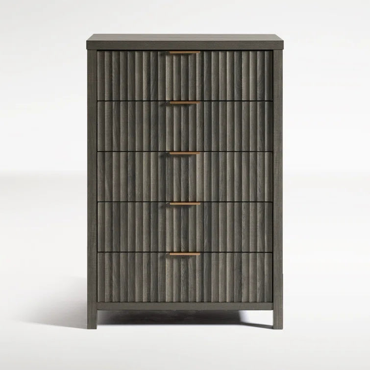 Wooden Fluted 5-Drawer Chest with Curved Silhouette Design