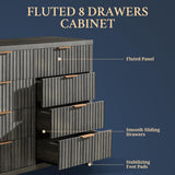 Wooden Fluted Wide Modern Chest of 8 Drawers