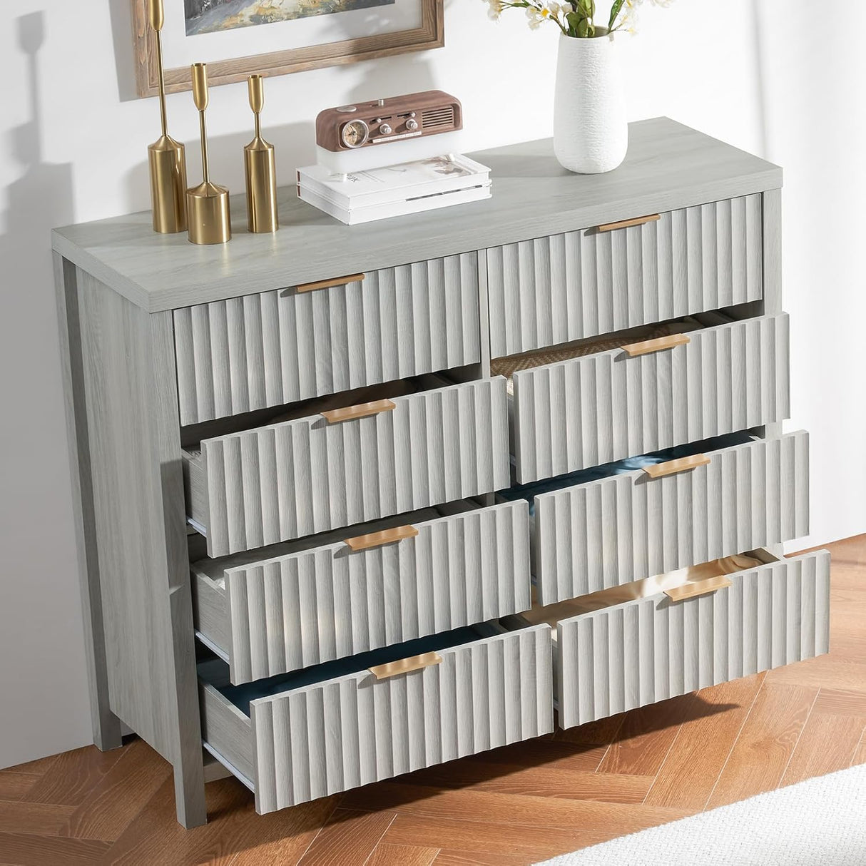 Oxford Fluted Wide Modern Wooden Chest of 6 Drawers