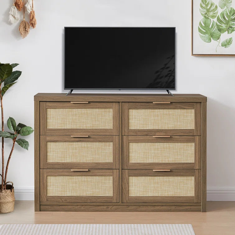 Rattan 6-Drawer Dresser Storage Chest