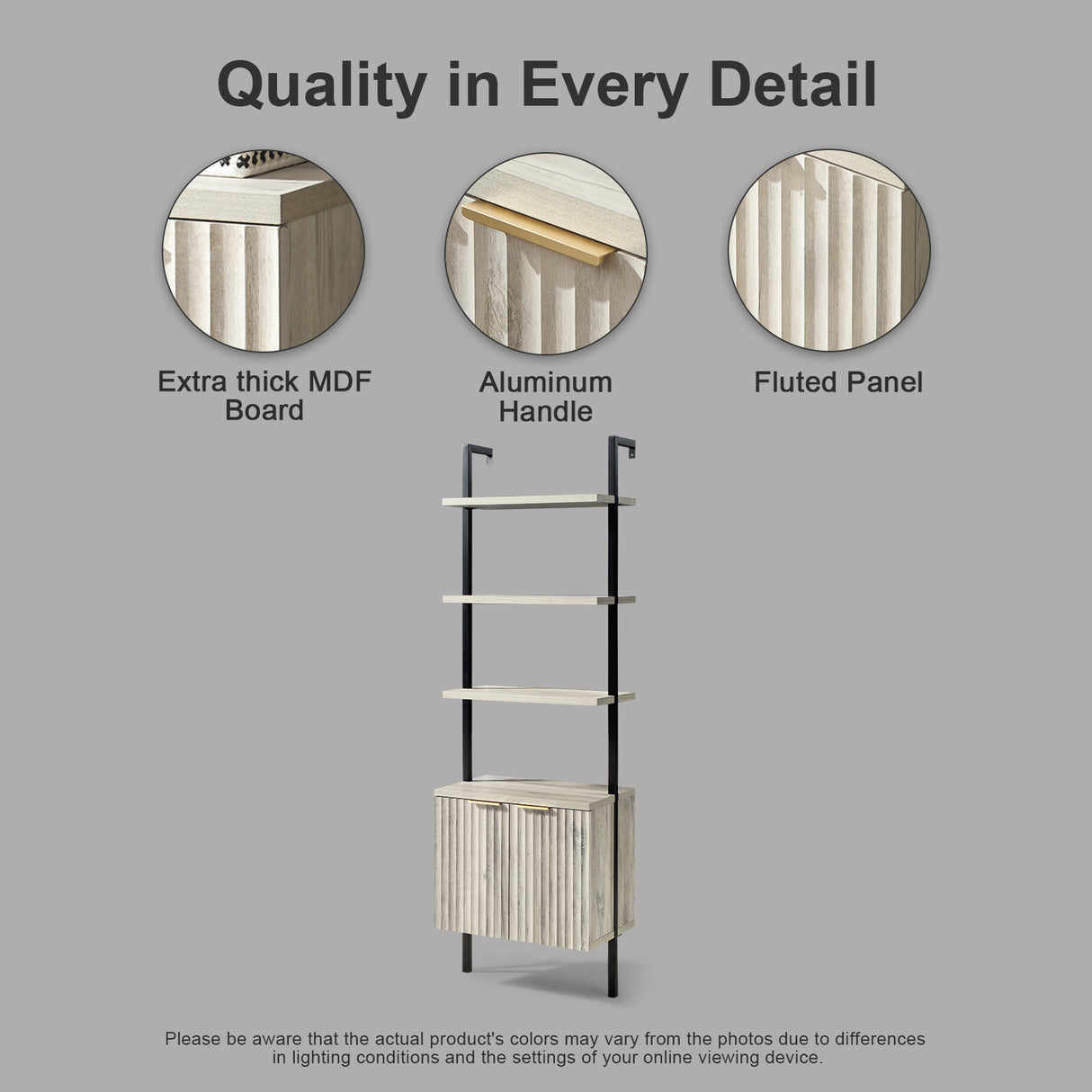 Wooden Fluted Ladder 5 Tier Open Tall Bookshelf