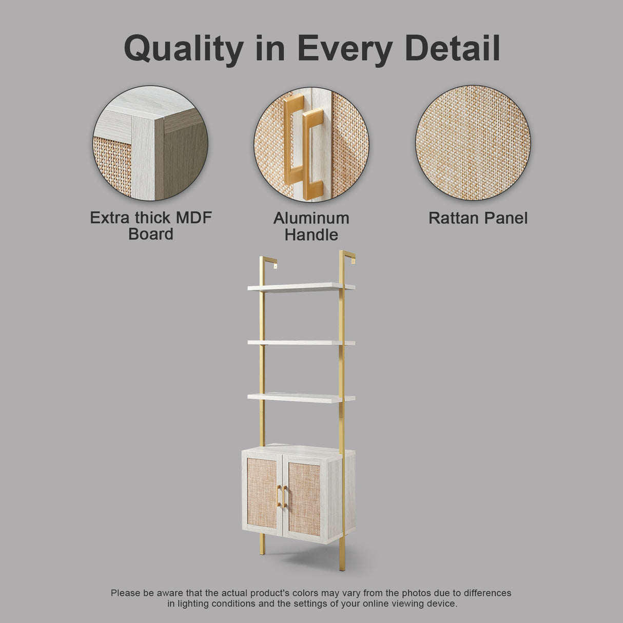 Rattan Ladder 5 Tier Open Tall Bookshelf