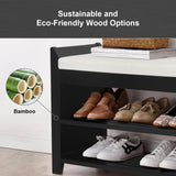 Bamboo Shoe Storage Bench with Hidden Drawer and Side Holder