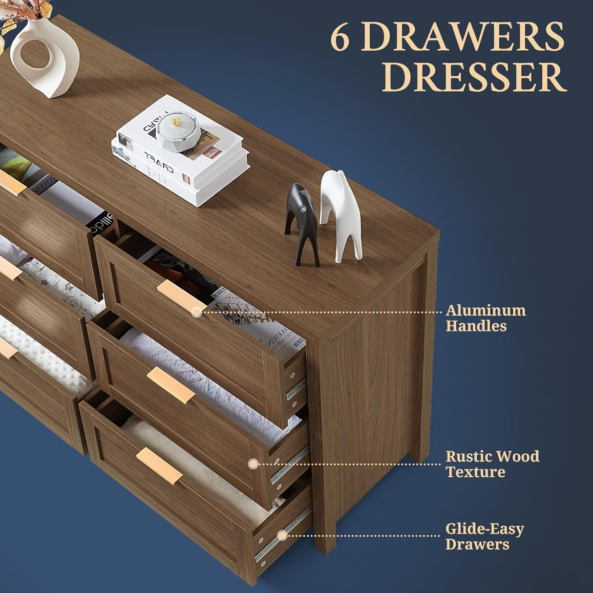 Wooden 6-Drawer Dresser Storage Chest