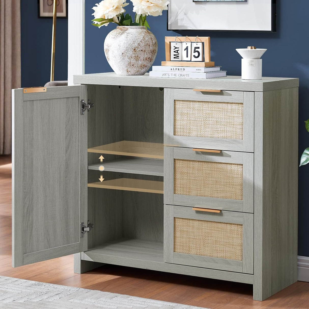 Rattan 3-Drawer 3-Door Storage Cabinet