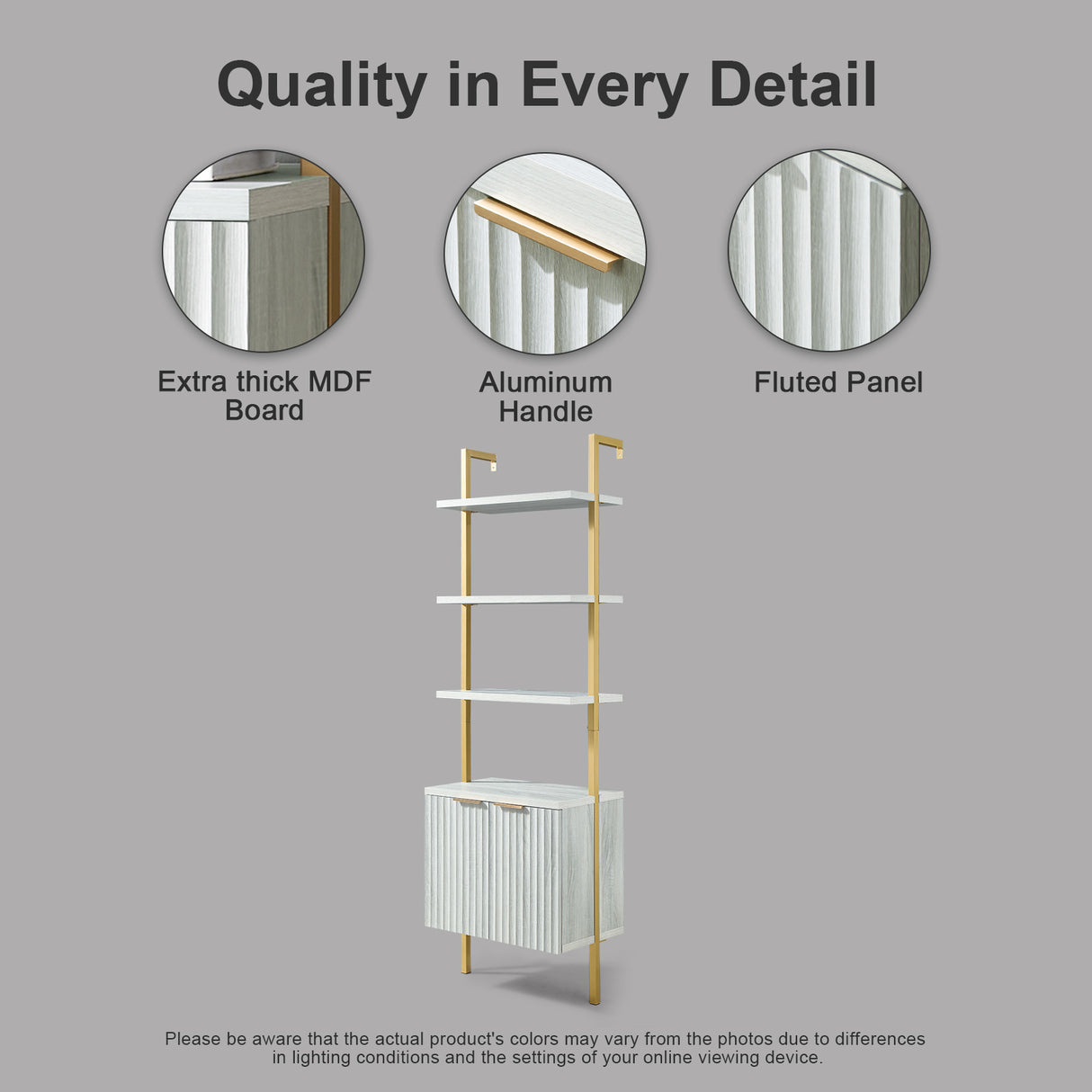 Wooden Fluted Ladder 5 Tier Open Tall Bookshelf