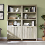 Wooden Fluted 5-Tier Tall Bookcase Cabinet with Doors