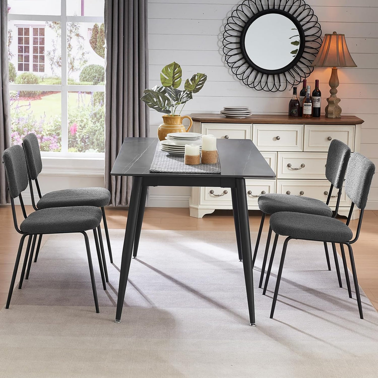 Boucle Fabric Dining Chairs Set of 4