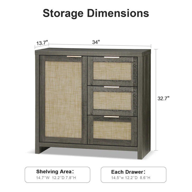 Rattan 3-Drawer 3-Door Storage Cabinet