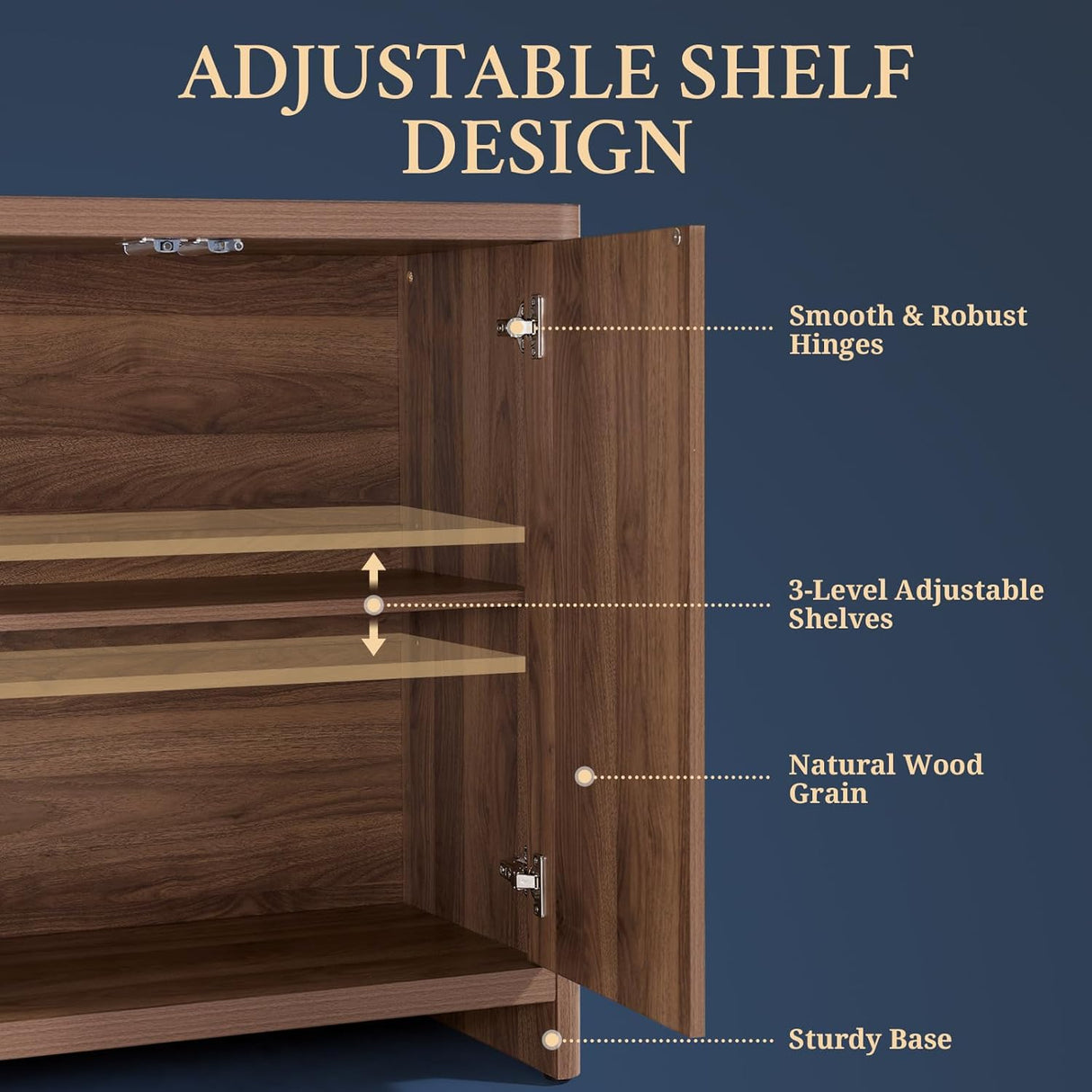 Wooden Wave Pattern 3-Door Storage Cabinet