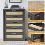 Rattan 5 Drawer Dresser Storage Cane Cabinet