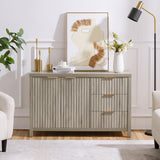 Wooden Fluted Storage Cabinet with Double Doors and 3 Drawers